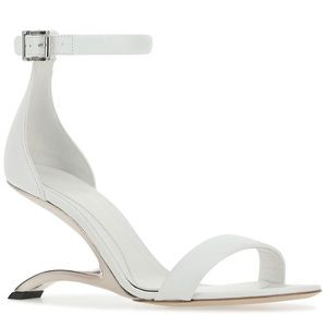Alexander McQueen New Ivory/Silver Arc Leather Sandal EU 38 🤍 Sculptural Heel